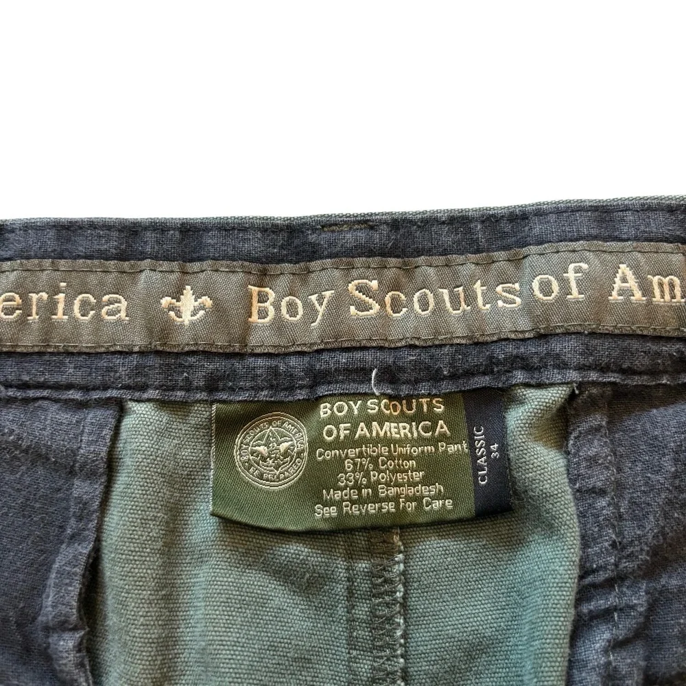 Boy Scouts of America Mens 34 Convertible Cargo Pants Olive Green Zip Off Hiking